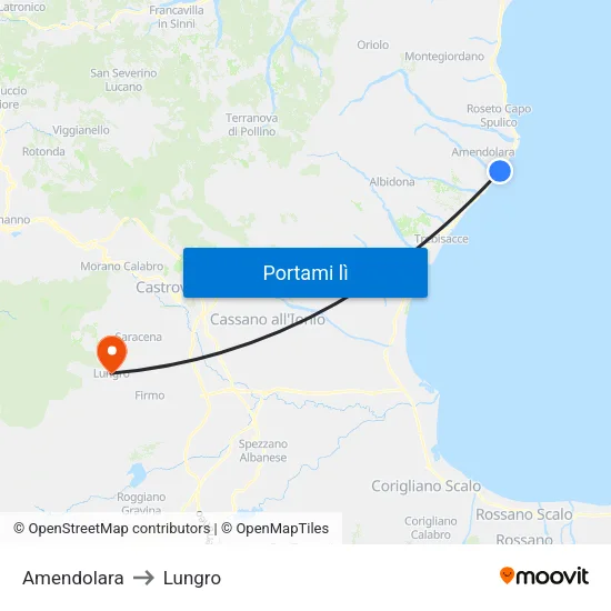 Amendolara to Lungro map