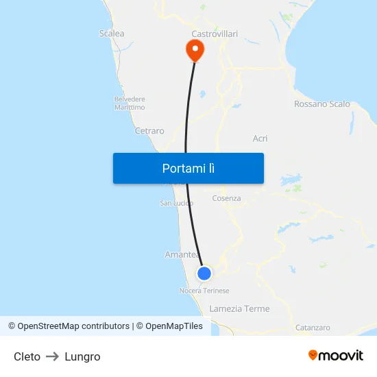 Cleto to Lungro map