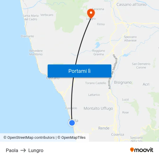 Paola to Lungro map