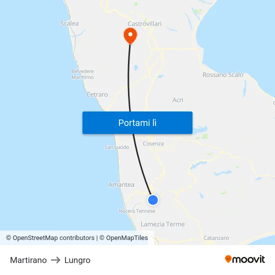 Martirano to Lungro map