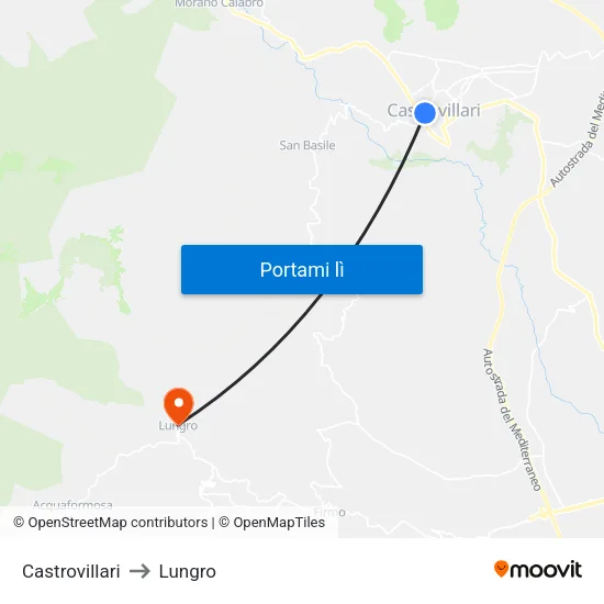 Castrovillari to Lungro map