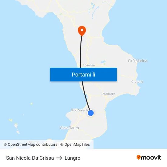 San Nicola Da Crissa to Lungro map