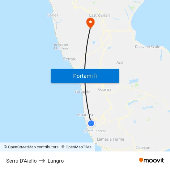 Serra D'Aiello to Lungro map