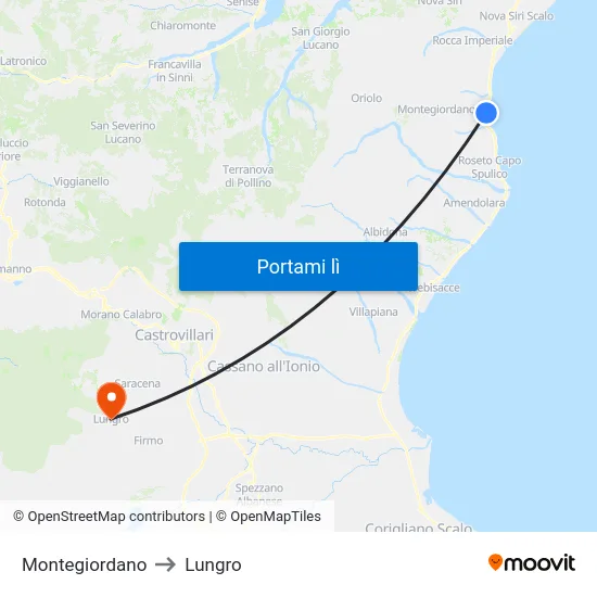 Montegiordano to Lungro map
