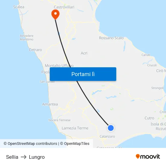 Sellia to Lungro map