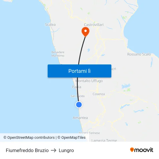 Fiumefreddo Bruzio to Lungro map