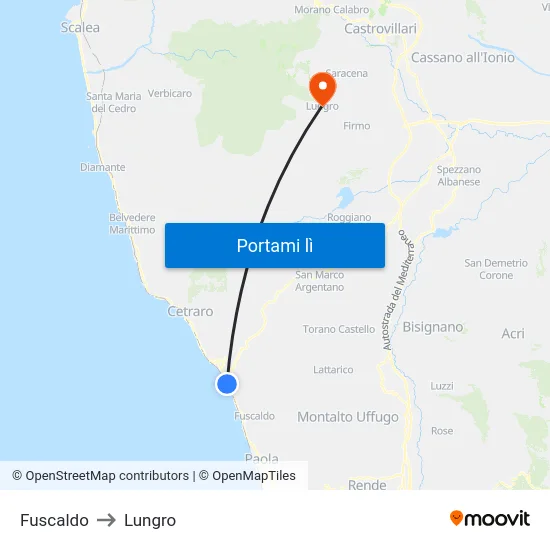 Fuscaldo to Lungro map
