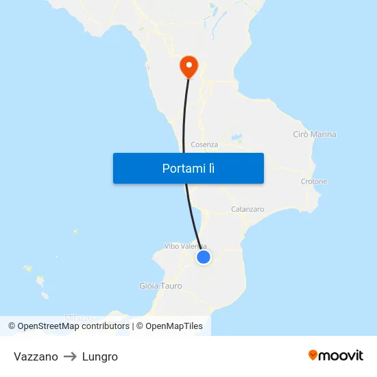 Vazzano to Lungro map
