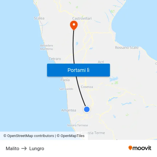Malito to Lungro map