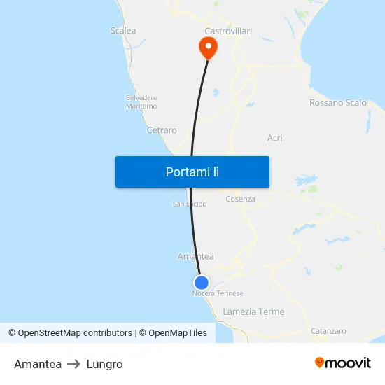 Amantea to Lungro map