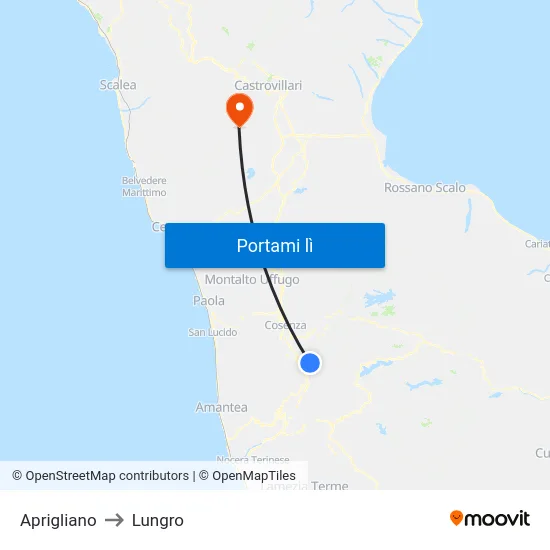 Aprigliano to Lungro map
