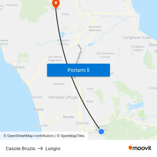 Casole Bruzio to Lungro map