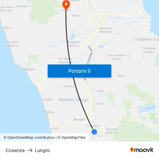 Cosenza to Lungro map