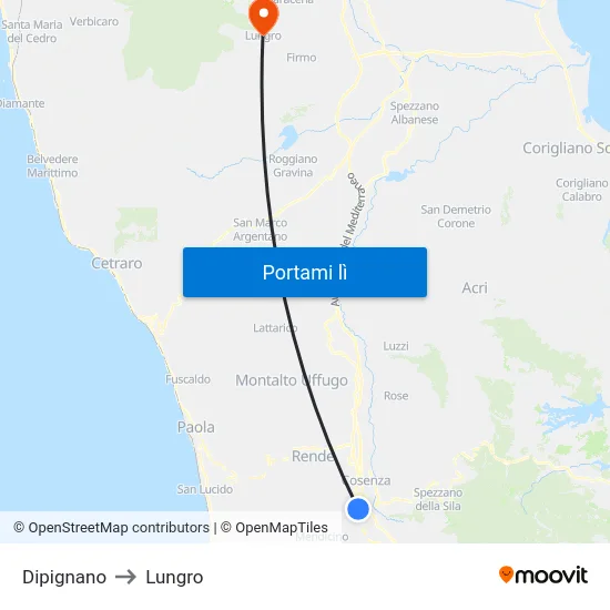 Dipignano to Lungro map
