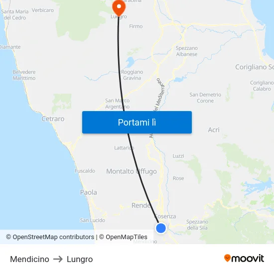 Mendicino to Lungro map
