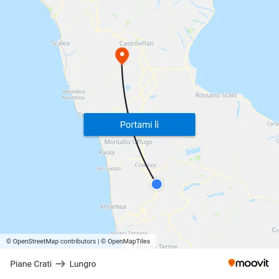 Piane Crati to Lungro map