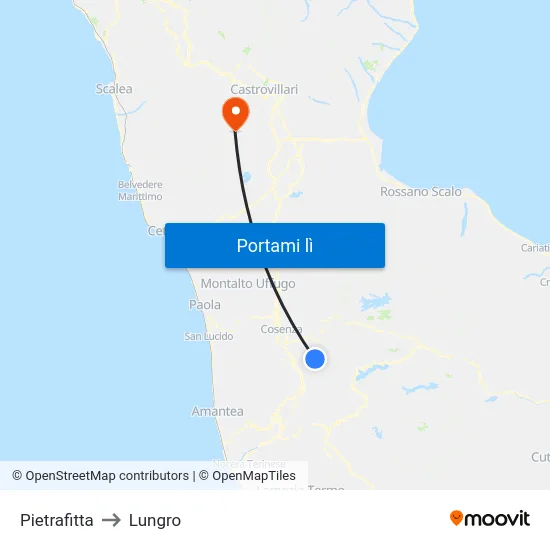 Pietrafitta to Lungro map