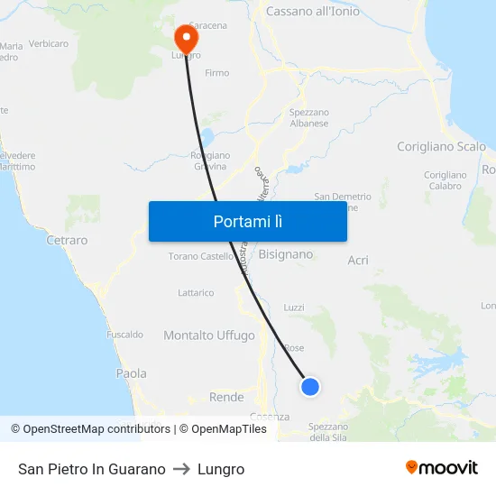 San Pietro In Guarano to Lungro map