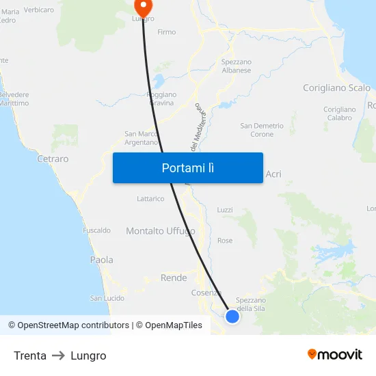 Trenta to Lungro map