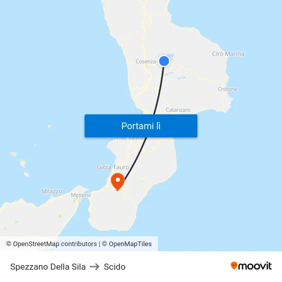 Spezzano Della Sila to Scido map