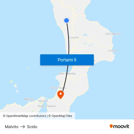 Malvito to Scido map