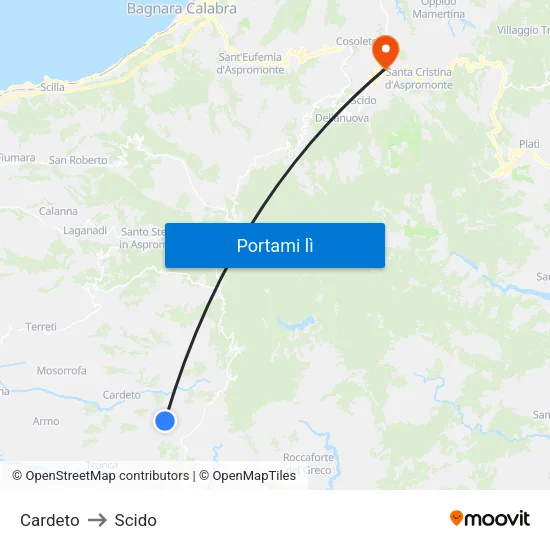 Cardeto to Scido map