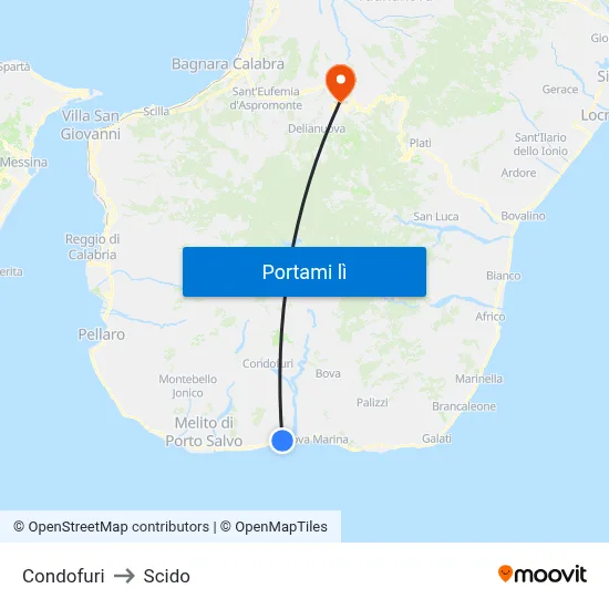 Condofuri to Scido map
