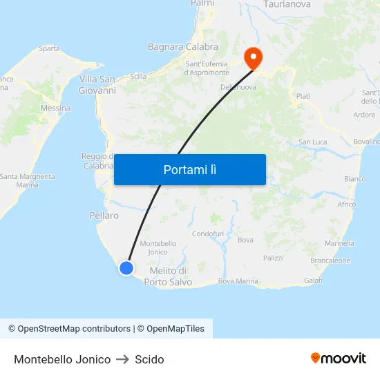 Montebello Jonico to Scido map