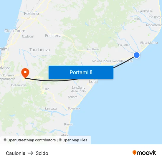 Caulonia to Scido map