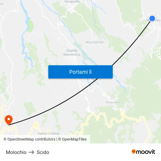 Molochio to Scido map