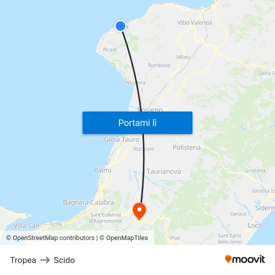 Tropea to Scido map