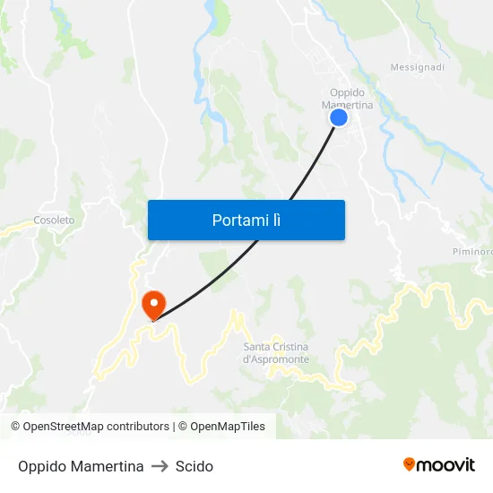 Oppido Mamertina to Scido map