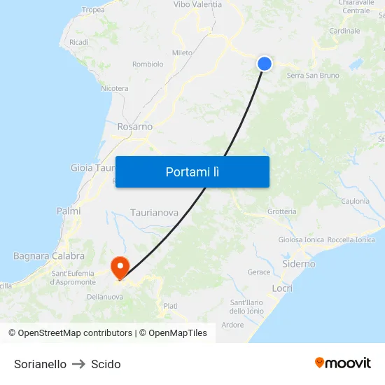 Sorianello to Scido map