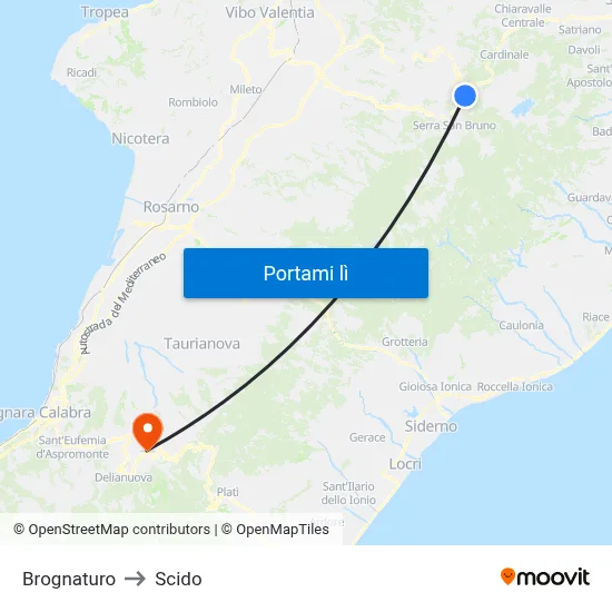 Brognaturo to Scido map