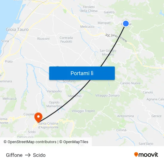 Giffone to Scido map