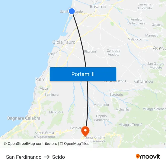 San Ferdinando to Scido map