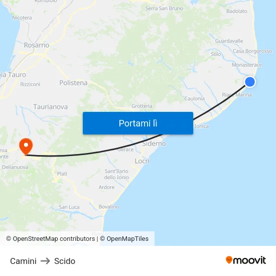 Camini to Scido map