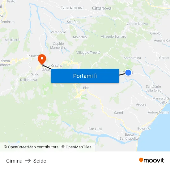 Ciminà to Scido map
