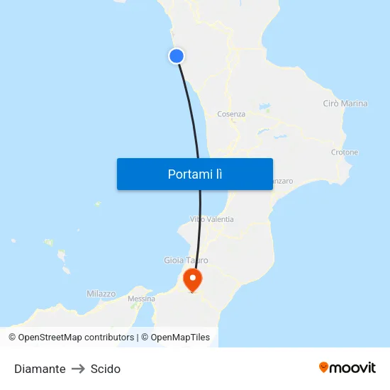 Diamante to Scido map