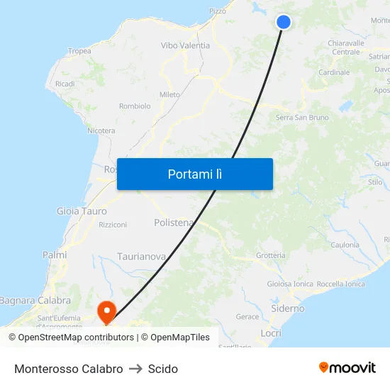 Monterosso Calabro to Scido map