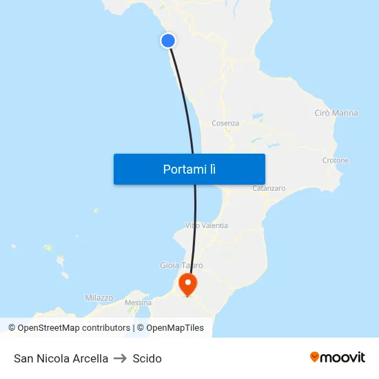 San Nicola Arcella to Scido map