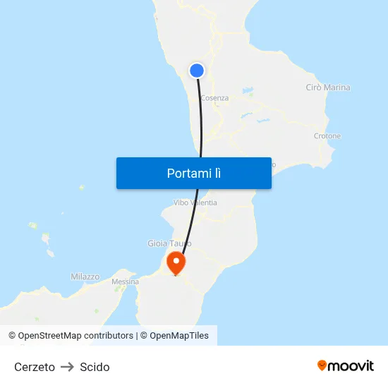 Cerzeto to Scido map