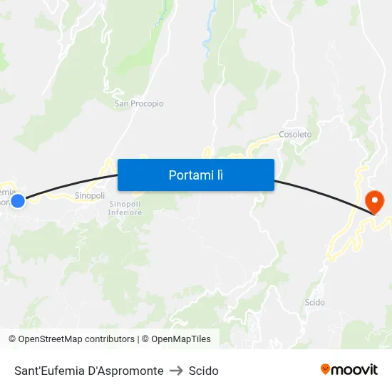 Sant'Eufemia D'Aspromonte to Scido map