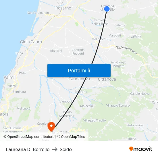 Laureana Di Borrello to Scido map