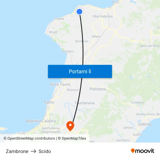 Zambrone to Scido map