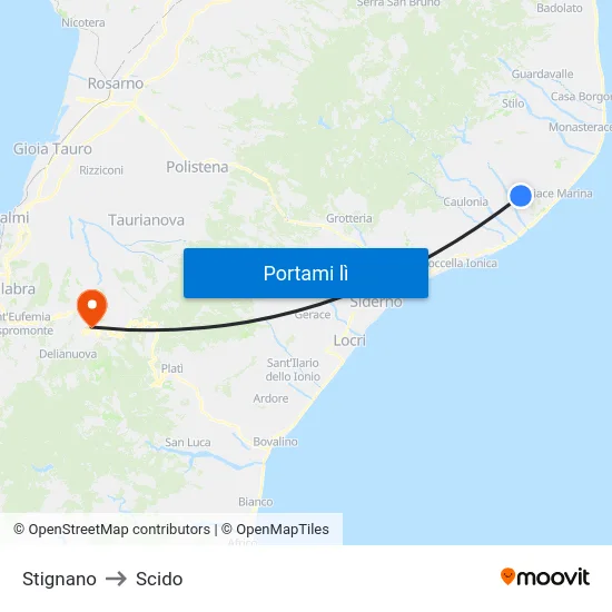 Stignano to Scido map