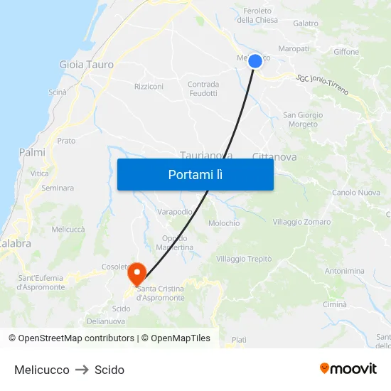 Melicucco to Scido map