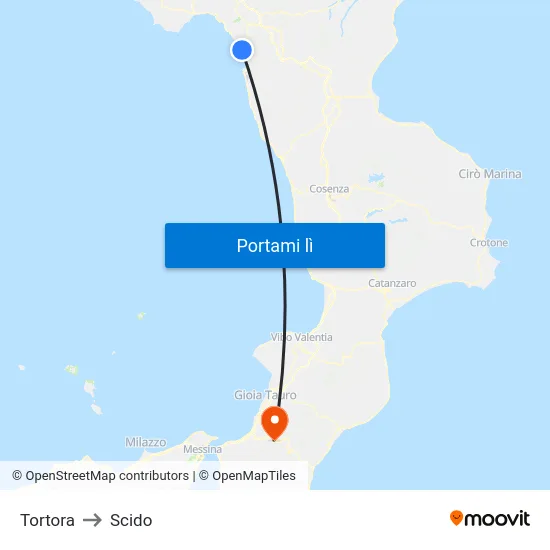 Tortora to Scido map