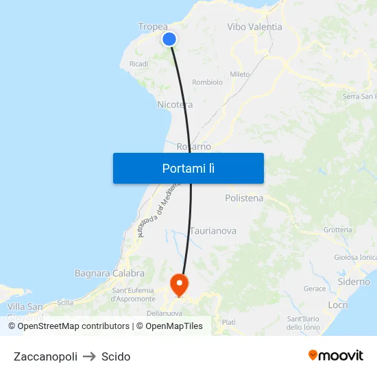 Zaccanopoli to Scido map