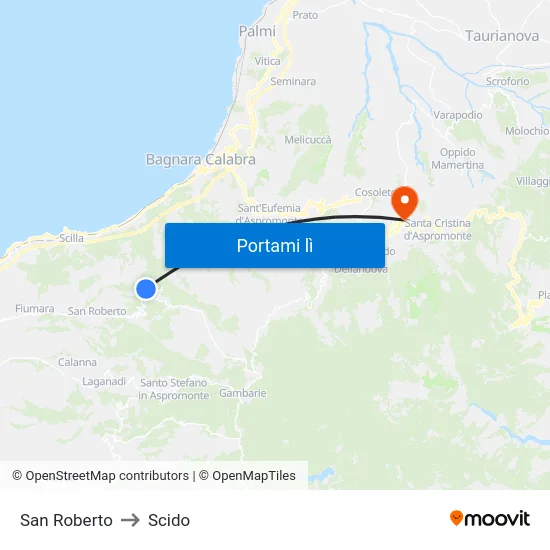 San Roberto to Scido map